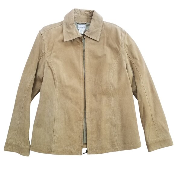 Chico's Suede Jacket in Earthy Bleached Greenish Beige-ish Color - Picture 1 of 10